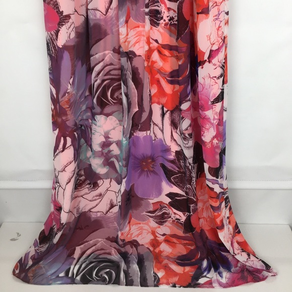 Eliza J Halter Maxi Dress Multicolor Floral Pink & Purple Feminine Sheer Flowy - Picture 4 of 16